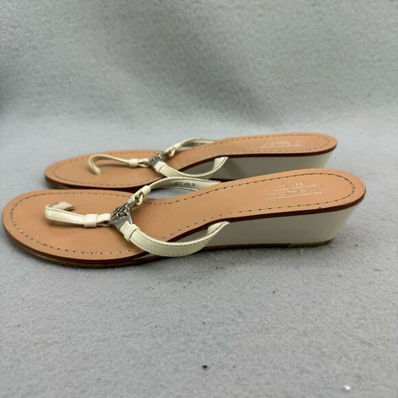 Y2K Coach Womens Beige White Vita Wedge Heel Flip Flop Leather Sandals Size 7 - Picture 3 of 12